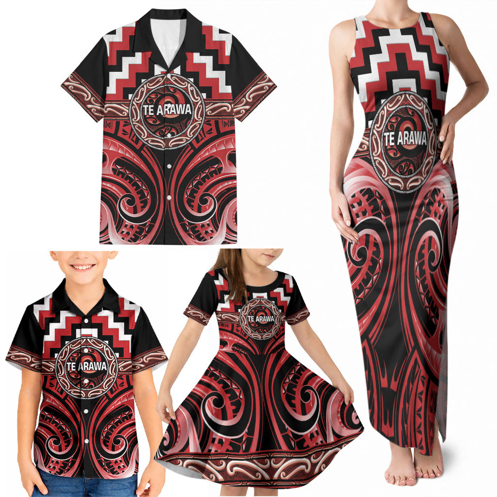 Aotearoa Te Arawa Personalised Family Matching Tank Maxi Dress and Hawaiian Shirt Maori Iwi Poutama Puhoro Tattoo