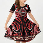 Aotearoa Te Arawa Personalised Kid Short Sleeve Dress Maori Iwi Poutama Puhoro Tattoo
