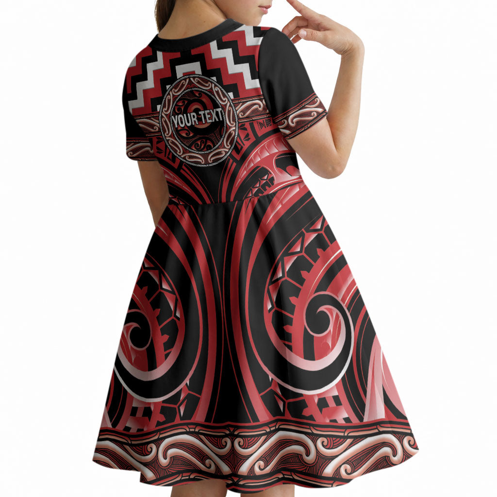 Aotearoa Te Arawa Personalised Kid Short Sleeve Dress Maori Iwi Poutama Puhoro Tattoo