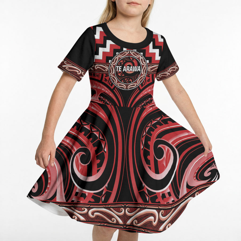 Aotearoa Te Arawa Personalised Kid Short Sleeve Dress Maori Iwi Poutama Puhoro Tattoo