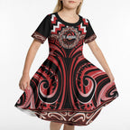 Aotearoa Te Arawa Personalised Kid Short Sleeve Dress Maori Iwi Poutama Puhoro Tattoo