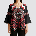 Aotearoa Te Arawa Personalised Kimono Sleeve Blouse Maori Iwi Poutama Puhoro Tattoo