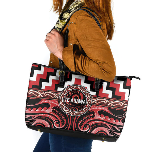 Aotearoa Te Arawa Leather Tote Bag Maori Iwi Poutama Puhoro Tattoo