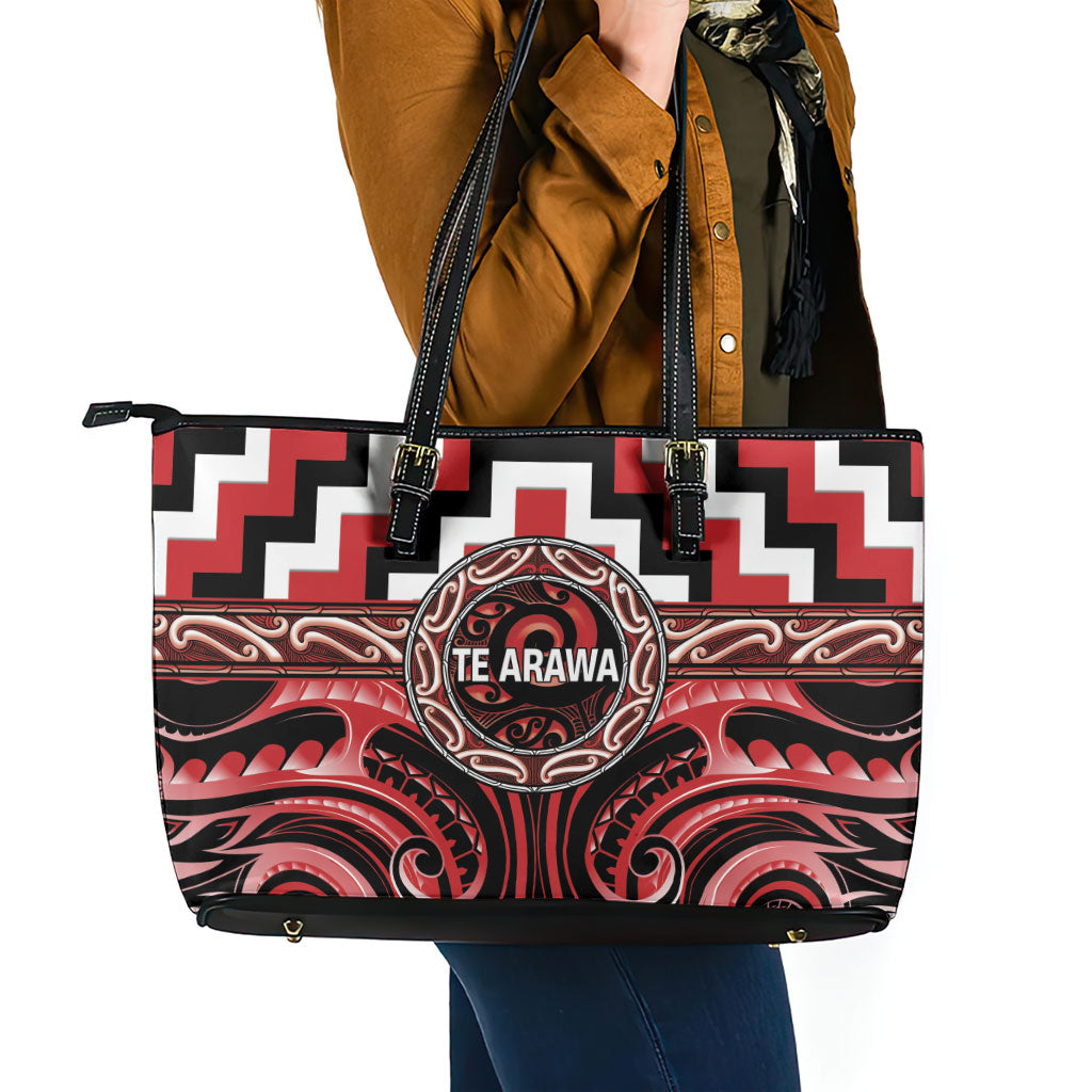 Aotearoa Te Arawa Leather Tote Bag Maori Iwi Poutama Puhoro Tattoo