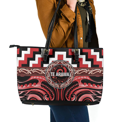 Aotearoa Te Arawa Leather Tote Bag Maori Iwi Poutama Puhoro Tattoo