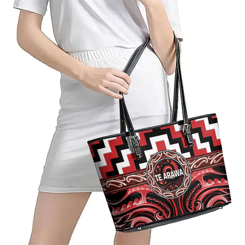 Aotearoa Te Arawa Leather Tote Bag Maori Iwi Poutama Puhoro Tattoo