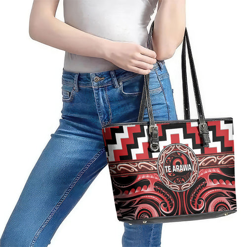 Aotearoa Te Arawa Leather Tote Bag Maori Iwi Poutama Puhoro Tattoo