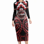Aotearoa Te Arawa Personalised Long Sleeve Bodycon Dress Maori Iwi Poutama Puhoro Tattoo