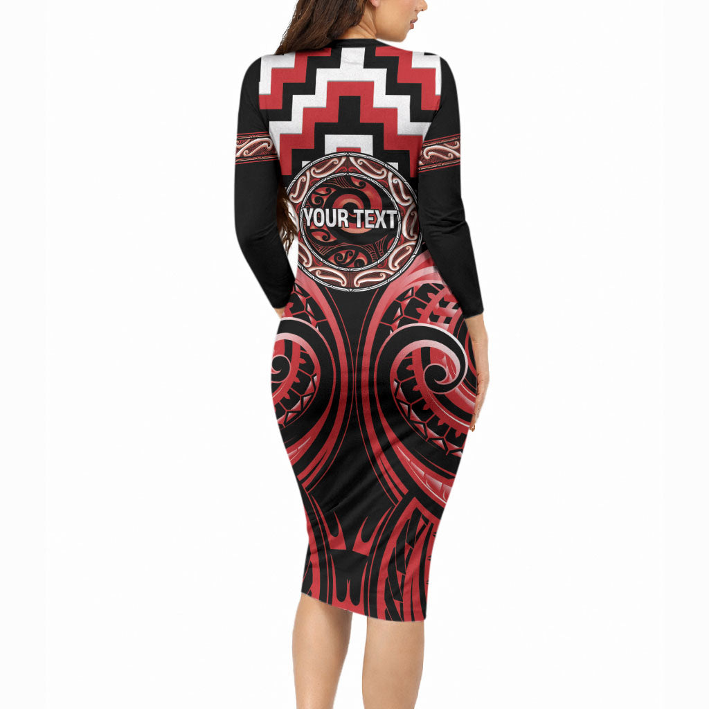 Aotearoa Te Arawa Personalised Long Sleeve Bodycon Dress Maori Iwi Poutama Puhoro Tattoo