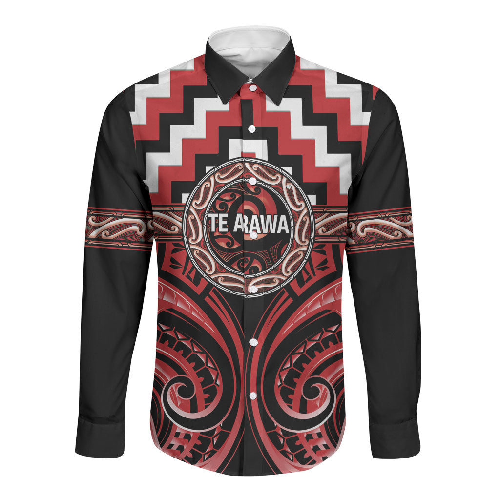 Aotearoa Te Arawa Personalised Long Sleeve Button Shirt Maori Iwi Poutama Puhoro Tattoo
