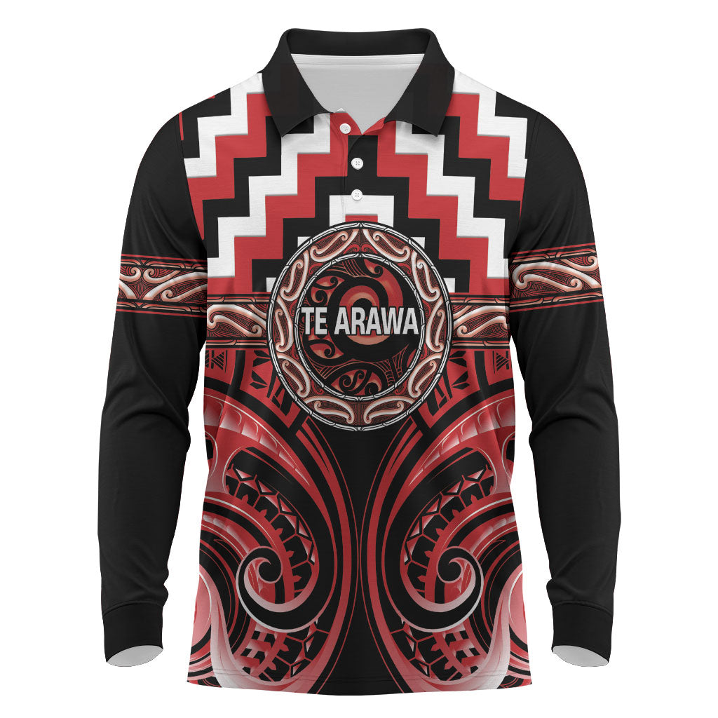 Aotearoa Te Arawa Personalised Long Sleeve Polo Shirt Maori Iwi Poutama Puhoro Tattoo