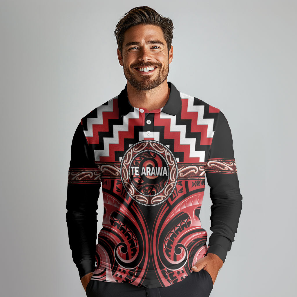 Aotearoa Te Arawa Personalised Long Sleeve Polo Shirt Maori Iwi Poutama Puhoro Tattoo