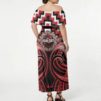 Aotearoa Te Arawa Personalised Off Shoulder Maxi Dress Maori Iwi Poutama Puhoro Tattoo