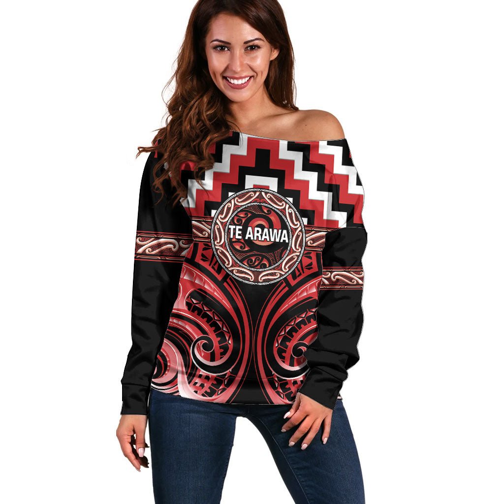 Aotearoa Te Arawa Personalised Off Shoulder Sweater Maori Iwi Poutama Puhoro Tattoo