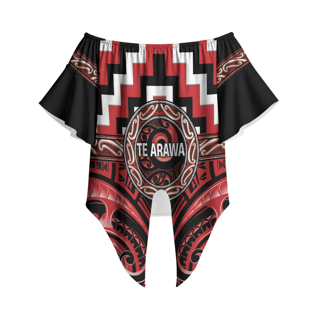 Aotearoa Te Arawa Personalised Off Shoulder Wrap Waist Top Maori Iwi Poutama Puhoro Tattoo