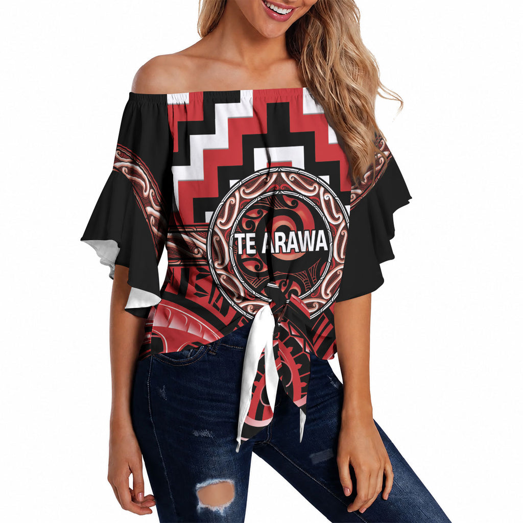Aotearoa Te Arawa Personalised Off Shoulder Wrap Waist Top Maori Iwi Poutama Puhoro Tattoo