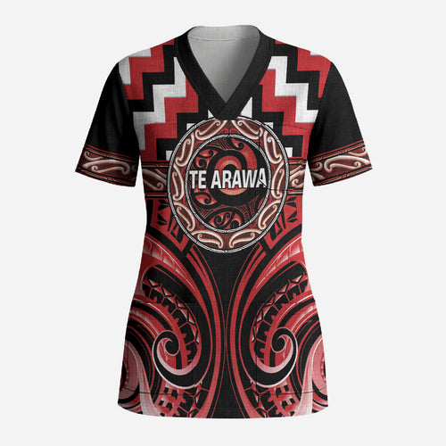 Aotearoa Te Arawa Personalised Scrub Top Maori Iwi Poutama Puhoro Tattoo