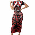 Aotearoa Te Arawa Personalised Short Sleeve Bodycon Dress Maori Iwi Poutama Puhoro Tattoo