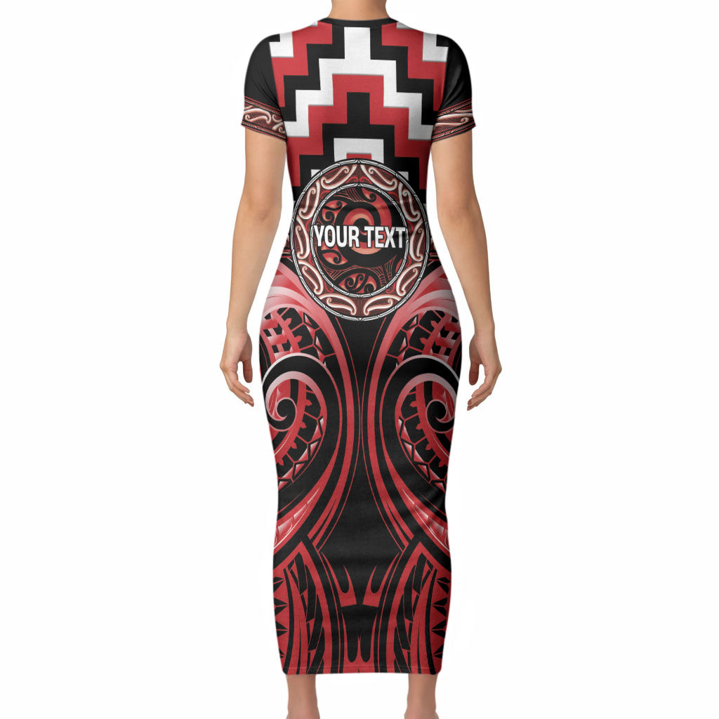 Aotearoa Te Arawa Personalised Short Sleeve Bodycon Dress Maori Iwi Poutama Puhoro Tattoo