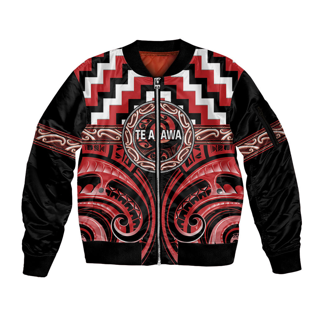 Aotearoa Te Arawa Personalised Sleeve Zip Bomber Jacket Maori Iwi Poutama Puhoro Tattoo