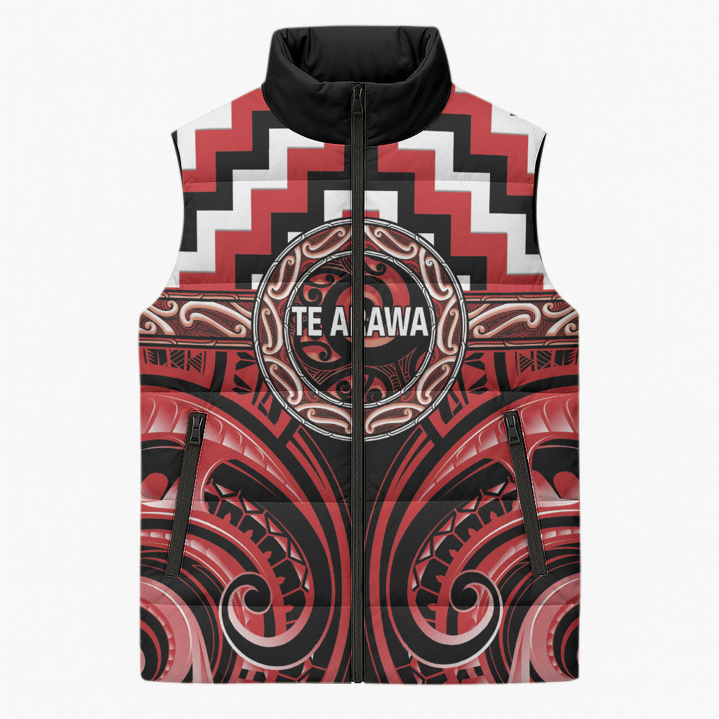 Aotearoa Te Arawa Personalised Sleeveless Puffer Jacket Maori Iwi Poutama Puhoro Tattoo