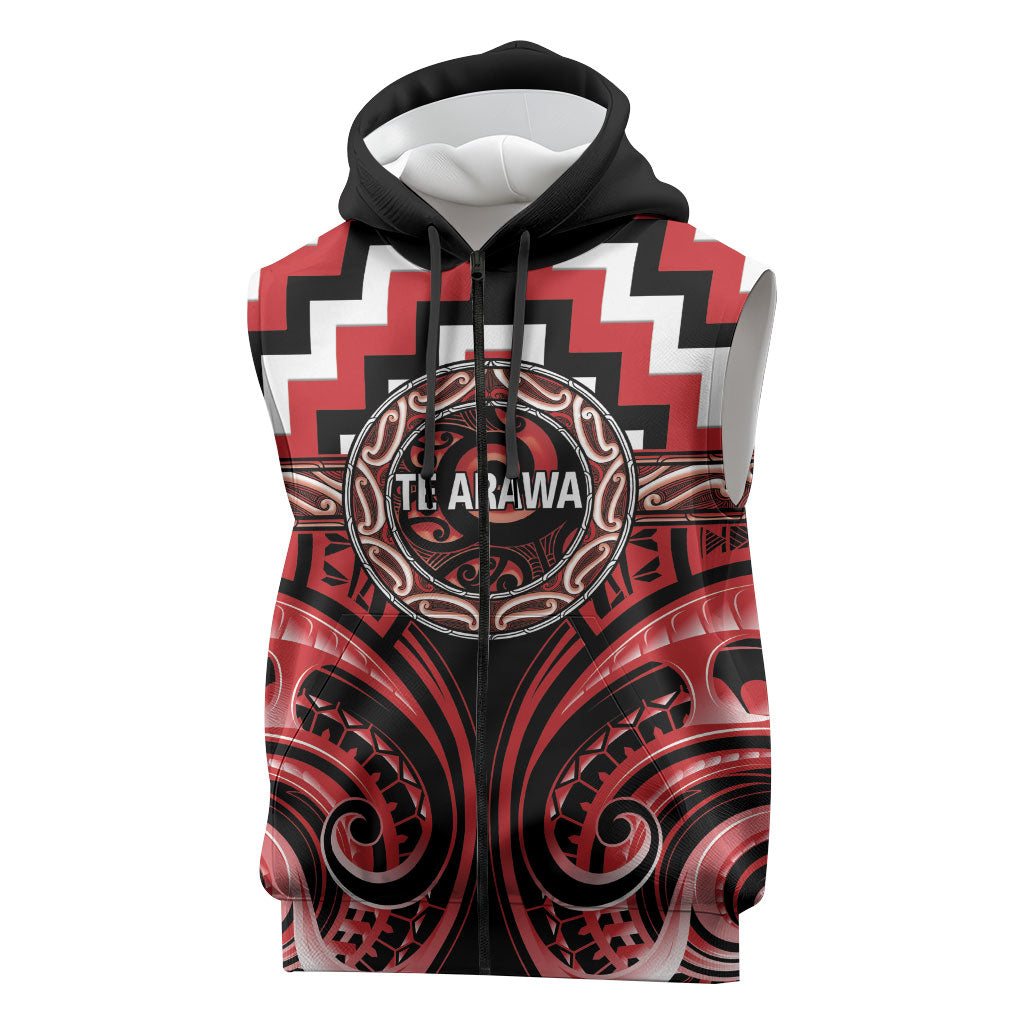 Aotearoa Te Arawa Personalised Sleeveless Zip Hoodie Maori Iwi Poutama Puhoro Tattoo