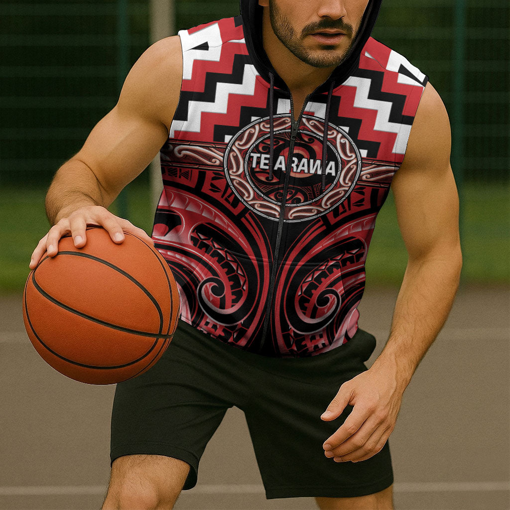 Aotearoa Te Arawa Personalised Sleeveless Zip Hoodie Maori Iwi Poutama Puhoro Tattoo