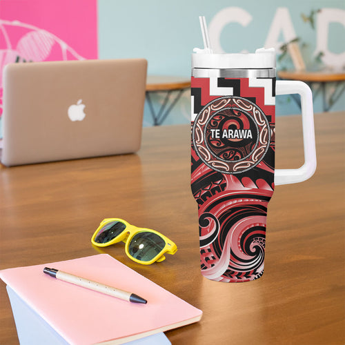Aotearoa Te Arawa Personalised Tumbler With Handle Maori Iwi Poutama Puhoro Tattoo