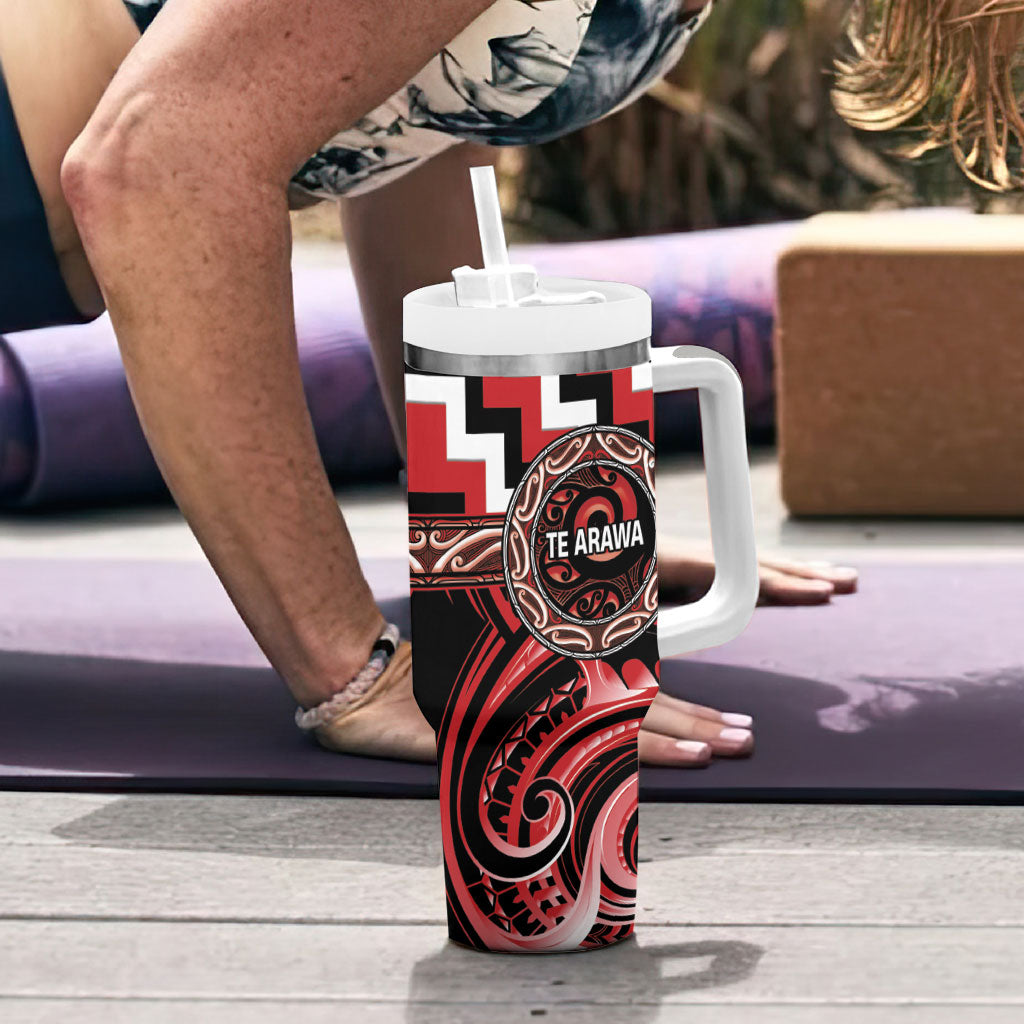 Aotearoa Te Arawa Personalised Tumbler With Handle Maori Iwi Poutama Puhoro Tattoo