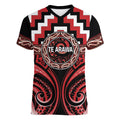 Aotearoa Te Arawa Personalised Women V-Neck T-Shirt Maori Iwi Poutama Puhoro Tattoo