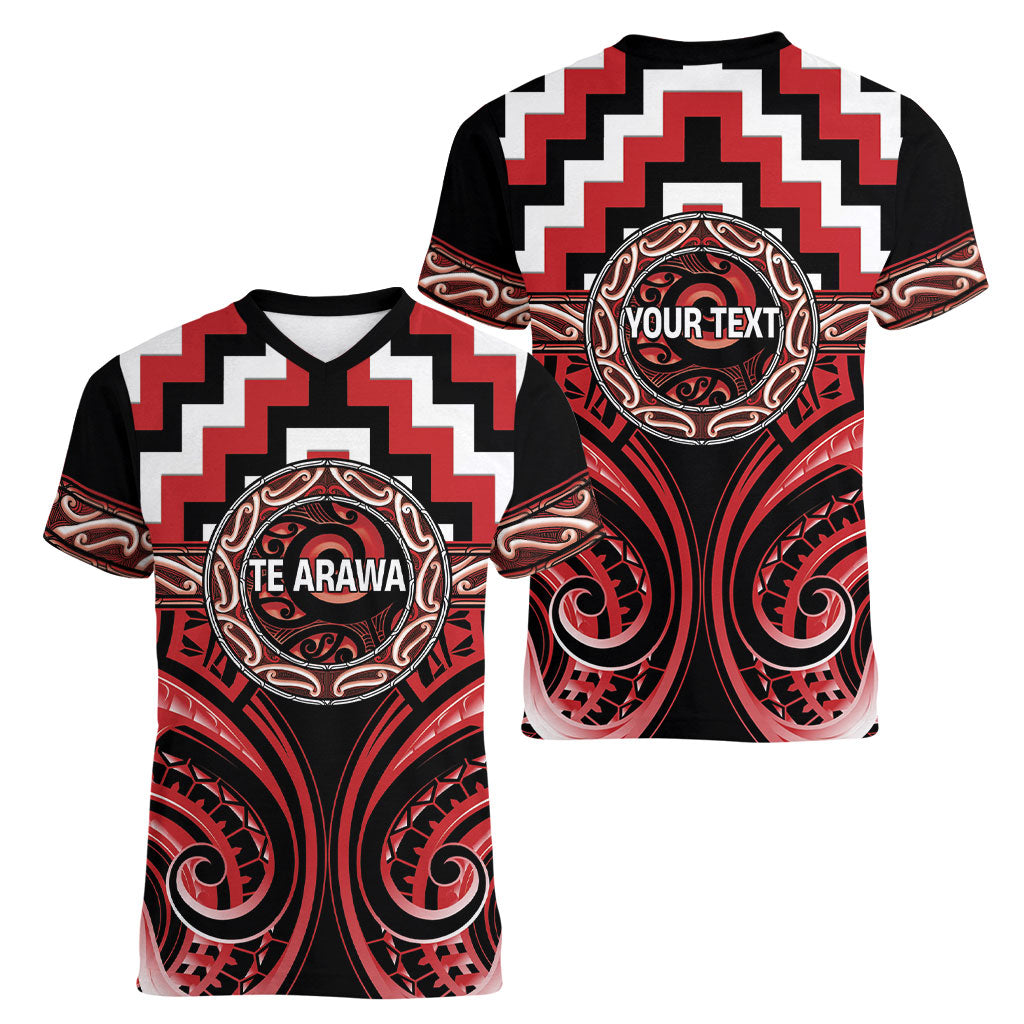 Aotearoa Te Arawa Personalised Women V-Neck T-Shirt Maori Iwi Poutama Puhoro Tattoo