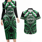 Aotearoa Ngai Tahu Personalised Couples Matching Long Sleeve Bodycon Dress and Hawaiian Shirt Maori Iwi Poutama Puhoro Tattoo