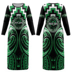 Aotearoa Ngai Tahu Personalised Couples Matching Long Sleeve Bodycon Dress and Hawaiian Shirt Maori Iwi Poutama Puhoro Tattoo