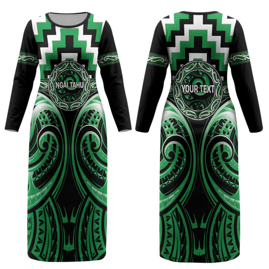 Aotearoa Ngai Tahu Personalised Couples Matching Long Sleeve Bodycon Dress and Hawaiian Shirt Maori Iwi Poutama Puhoro Tattoo