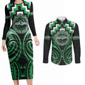 Aotearoa Ngai Tahu Personalised Couples Matching Long Sleeve Bodycon Dress and Long Sleeve Button Shirt Maori Iwi Poutama Puhoro Tattoo
