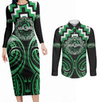Aotearoa Ngai Tahu Personalised Couples Matching Long Sleeve Bodycon Dress and Long Sleeve Button Shirt Maori Iwi Poutama Puhoro Tattoo