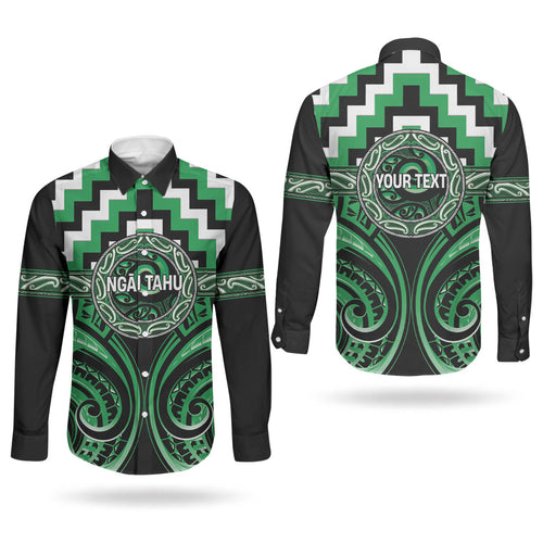 Aotearoa Ngai Tahu Personalised Couples Matching Long Sleeve Bodycon Dress and Long Sleeve Button Shirt Maori Iwi Poutama Puhoro Tattoo