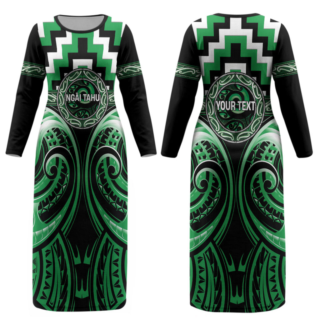 Aotearoa Ngai Tahu Personalised Couples Matching Long Sleeve Bodycon Dress and Long Sleeve Button Shirt Maori Iwi Poutama Puhoro Tattoo