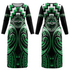 Aotearoa Ngai Tahu Personalised Couples Matching Long Sleeve Bodycon Dress and Long Sleeve Button Shirt Maori Iwi Poutama Puhoro Tattoo
