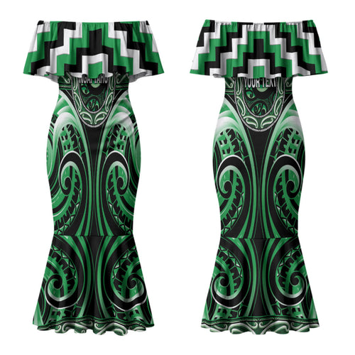 Aotearoa Ngai Tahu Personalised Couples Matching Mermaid Dress and Hawaiian Shirt Maori Iwi Poutama Puhoro Tattoo