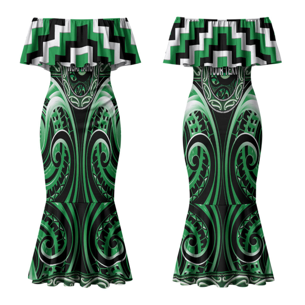 Aotearoa Ngai Tahu Personalised Couples Matching Mermaid Dress and Long Sleeve Button Shirt Maori Iwi Poutama Puhoro Tattoo