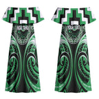 Aotearoa Ngai Tahu Personalised Couples Matching Off Shoulder Maxi Dress and Hawaiian Shirt Maori Iwi Poutama Puhoro Tattoo