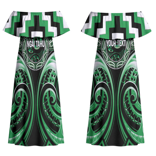 Aotearoa Ngai Tahu Personalised Couples Matching Off Shoulder Maxi Dress and Hawaiian Shirt Maori Iwi Poutama Puhoro Tattoo