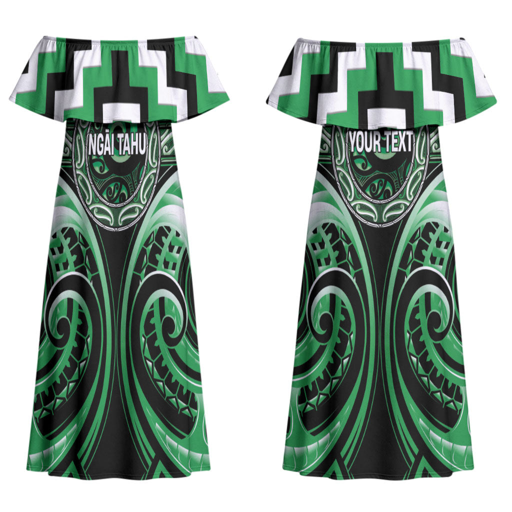 Aotearoa Ngai Tahu Personalised Couples Matching Off Shoulder Maxi Dress and Long Sleeve Button Shirt Maori Iwi Poutama Puhoro Tattoo