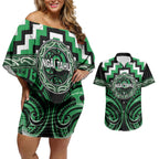 Aotearoa Ngai Tahu Personalised Couples Matching Off Shoulder Short Dress and Hawaiian Shirt Maori Iwi Poutama Puhoro Tattoo