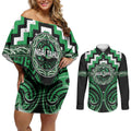 Aotearoa Ngai Tahu Personalised Couples Matching Off Shoulder Short Dress and Long Sleeve Button Shirt Maori Iwi Poutama Puhoro Tattoo