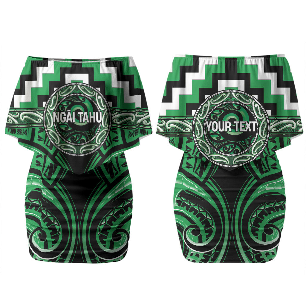 Aotearoa Ngai Tahu Personalised Couples Matching Off Shoulder Short Dress and Long Sleeve Button Shirt Maori Iwi Poutama Puhoro Tattoo