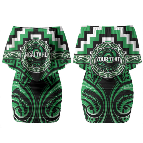 Aotearoa Ngai Tahu Personalised Couples Matching Off Shoulder Short Dress and Long Sleeve Button Shirt Maori Iwi Poutama Puhoro Tattoo