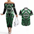 Aotearoa Ngai Tahu Personalised Couples Matching Off The Shoulder Long Sleeve Dress and Hawaiian Shirt Maori Iwi Poutama Puhoro Tattoo