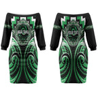 Aotearoa Ngai Tahu Personalised Couples Matching Off The Shoulder Long Sleeve Dress and Long Sleeve Button Shirt Maori Iwi Poutama Puhoro Tattoo